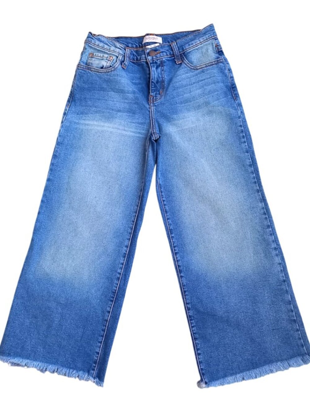 Vibrant M.I.U. Crop Wide Leg Jeans - Raw Frayed Hem Denim Pants, Size S
